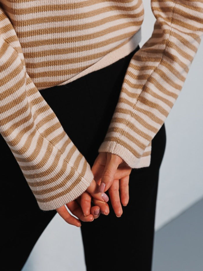 Stripe Contrast Color Knit Tops