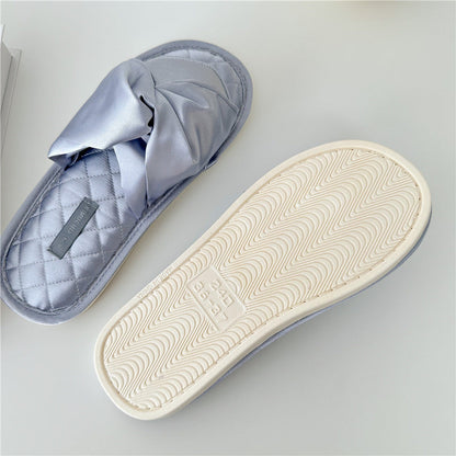 Elegant Cross Bow Satin Indoor Slippers