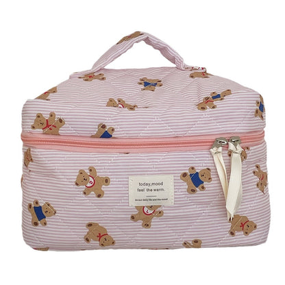 Cute Bear Print Striped Make Up Bag