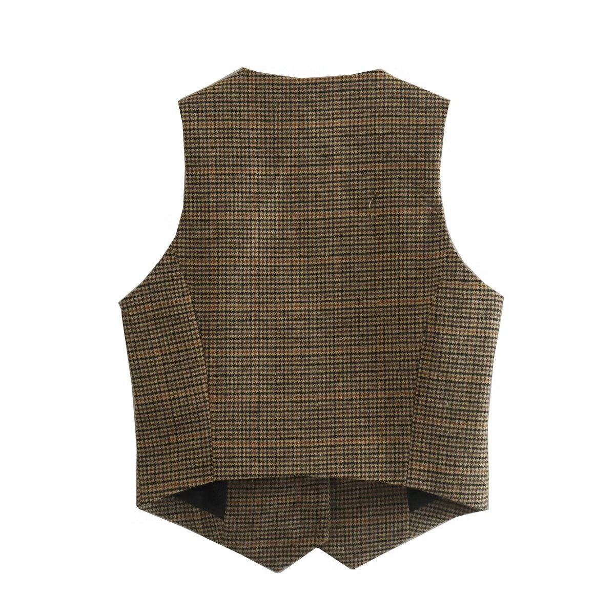 Vintage Plaid V-Neck Sleeveless Vest