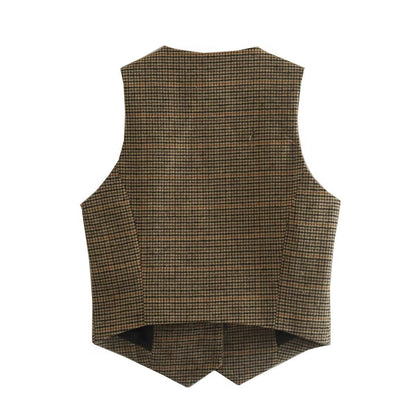 Vintage Plaid V-Neck Sleeveless Vest