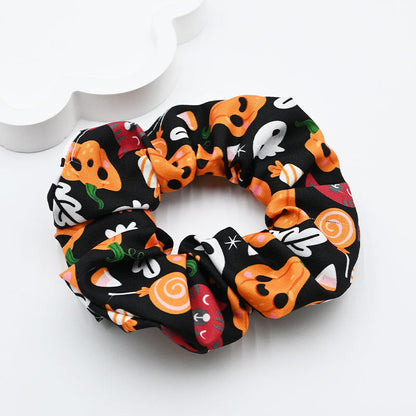 Halloween Pumpkin Skull Print Scrunchie