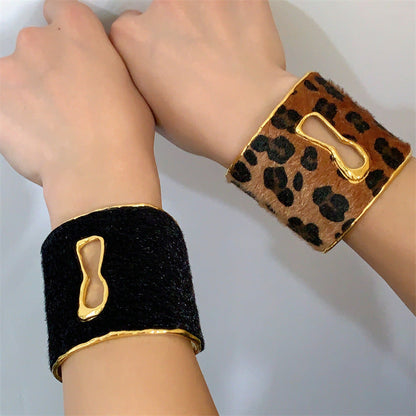 Leopard Print Wide Open Cuff Bracelet
