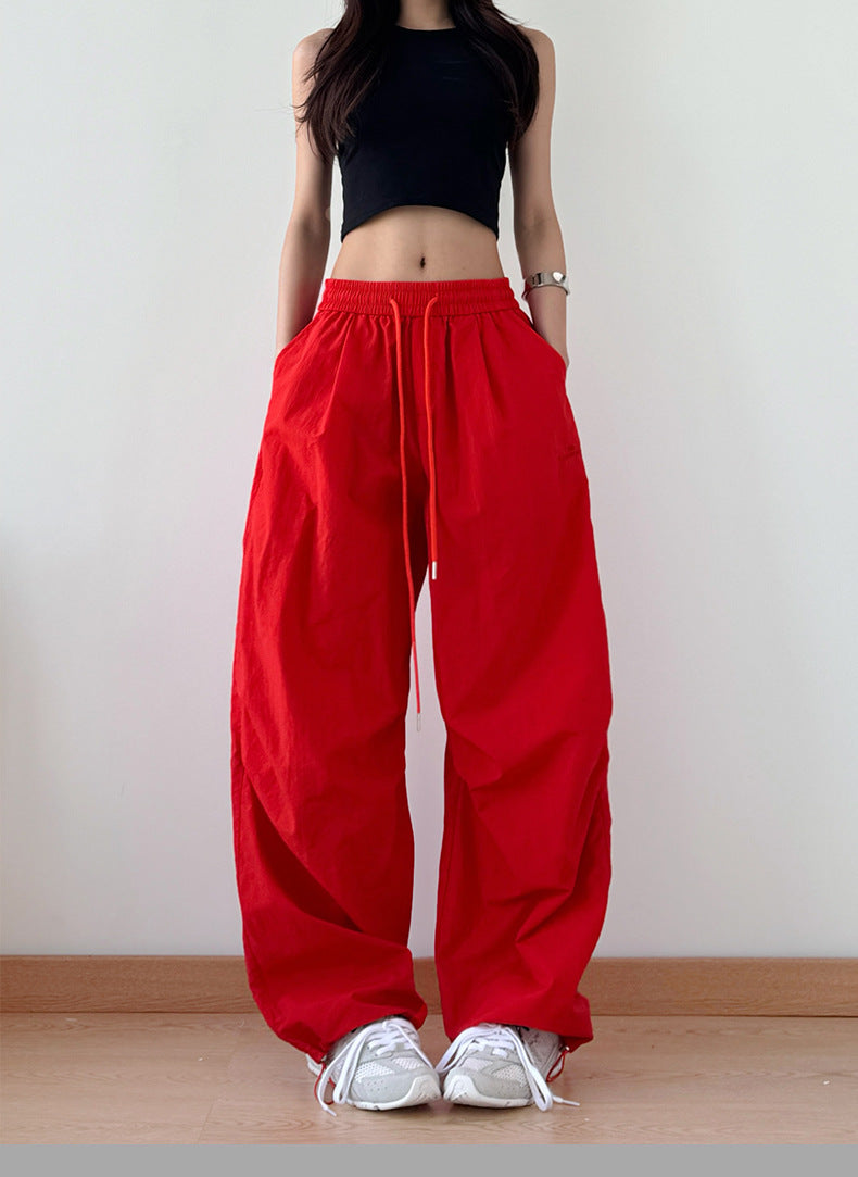 Vintage Pleated Drawstring Straight Leg Pants