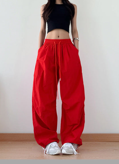 Vintage Pleated Drawstring Straight Leg Pants