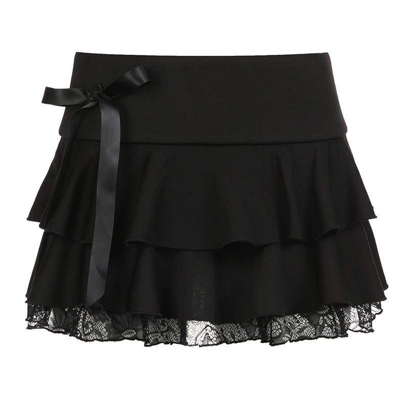 Lace Splicing A-Line Ruffle Mini Skirt