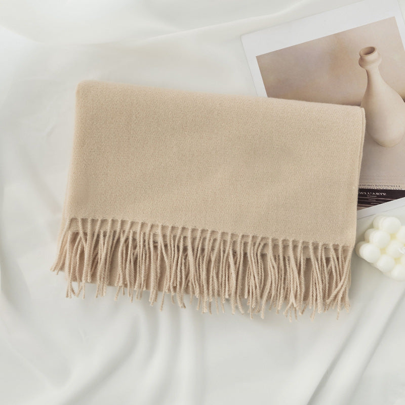 Simple Solid Color Fringed Winter Scarf