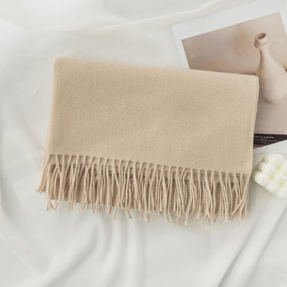 Simple Solid Color Fringed Winter Scarf