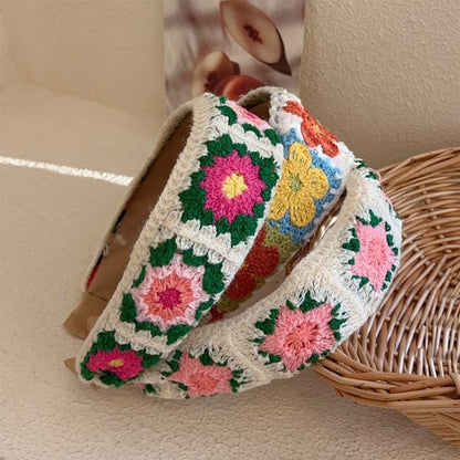Colorful Flower Knit Wide Headbands