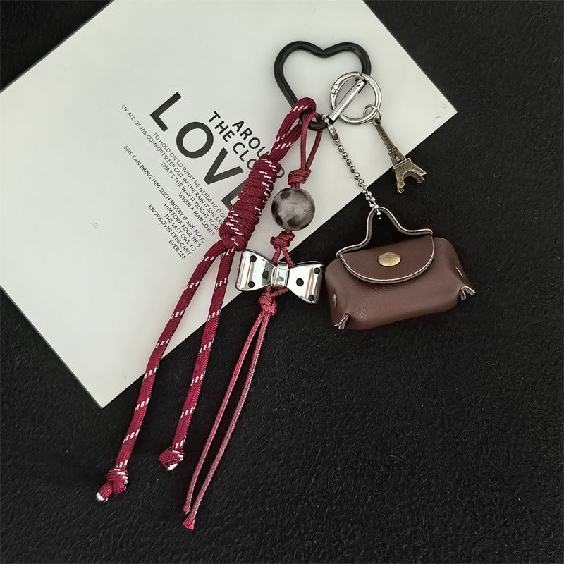 Mini Leather Bag Braided Keychain Charms