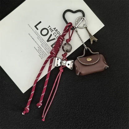 Mini Leather Bag Braided Keychain Charms