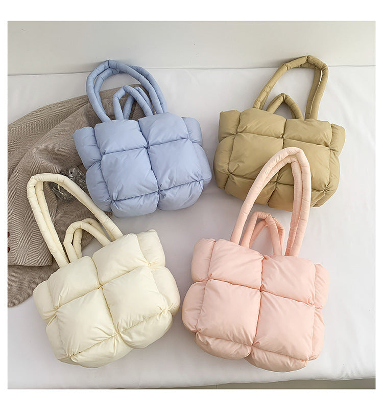 Simple Puffer Tote Bag Solid Color Soft Handbag