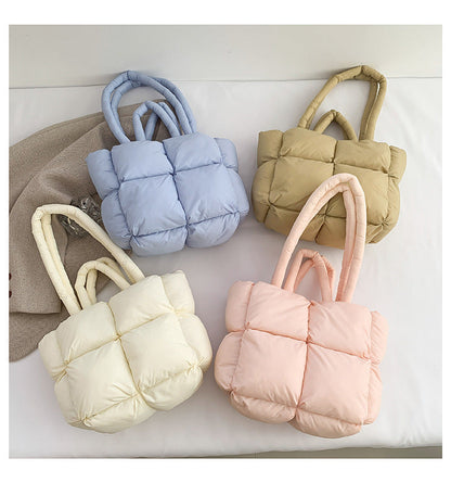 Simple Puffer Tote Bag Solid Color Soft Handbag