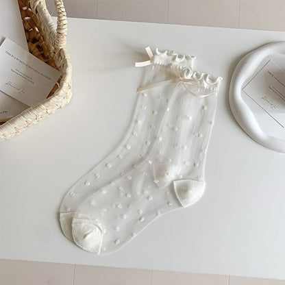 Bow Polka Dot Mesh Thin Socks