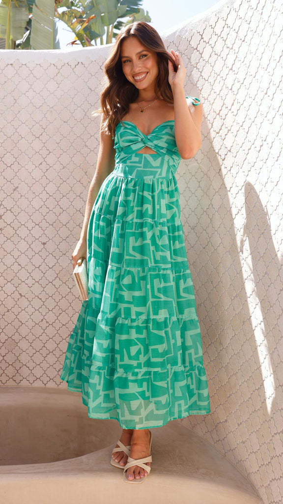 Print Hollow Out String Spaghetti Dress