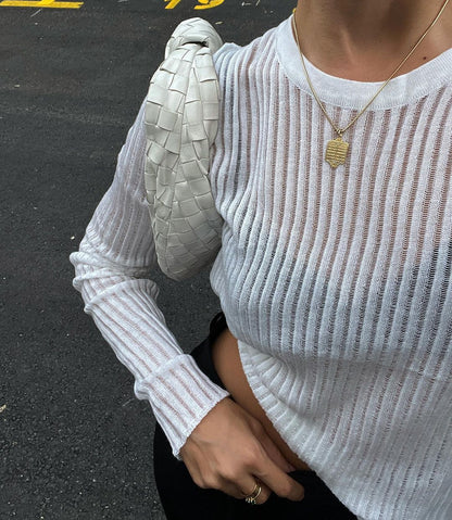 Round Neck See Through Knit Top
