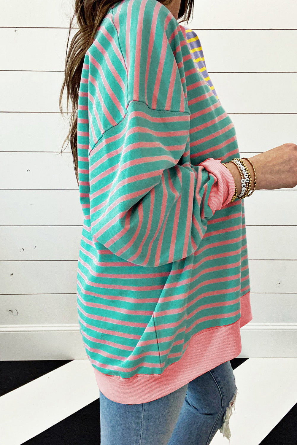 Striped Color Block Casual Pullover Sweatshirt