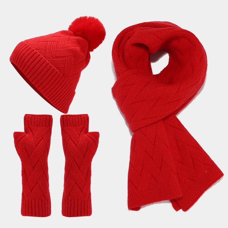 3PCS Solid Color Twist Hat & Scarf Sets
