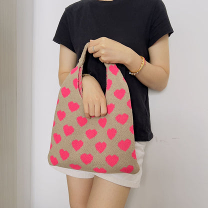 Cute Love Color Block Knit Shoulder Bag