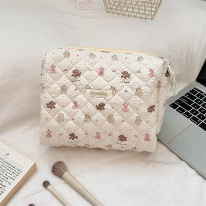 Cute Cartoon Print Cotton Quilted Makeup Bag
