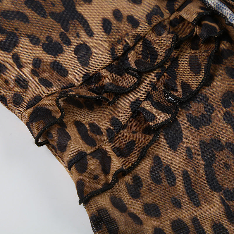 Irregular String Leopard Print Sexy Top