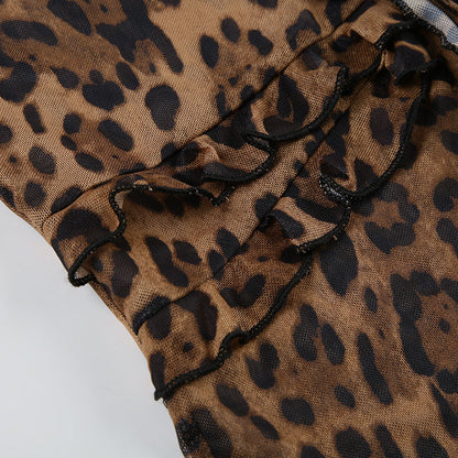 Irregular String Leopard Print Sexy Top
