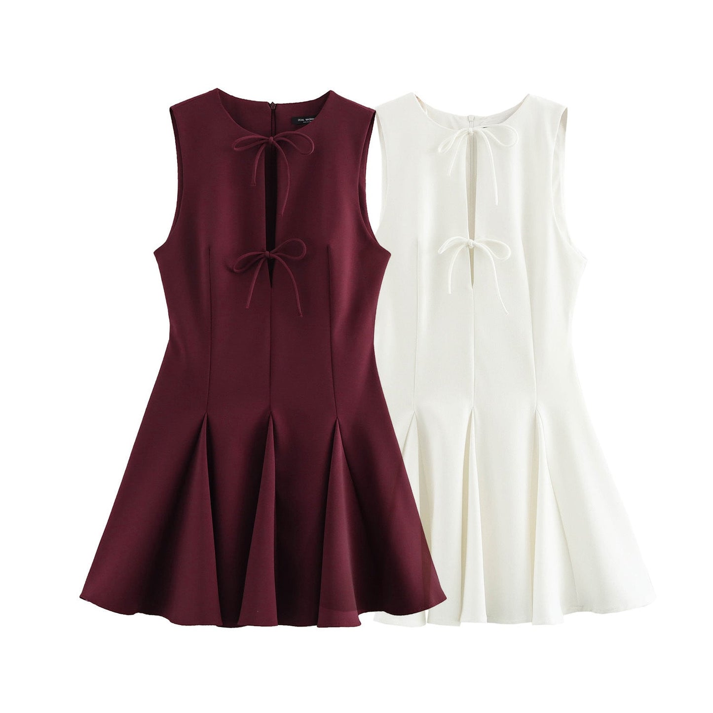 Vintage Sleeveless Bow Mini Dresses