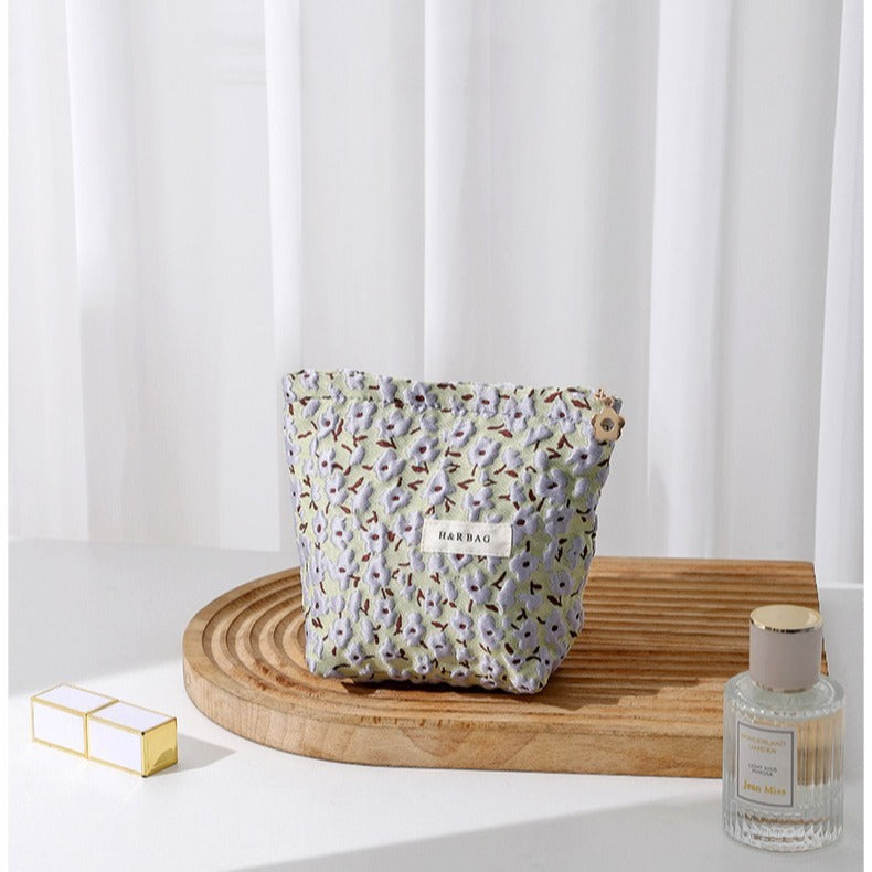 Color Block Flower Jacquard Makeup Bag