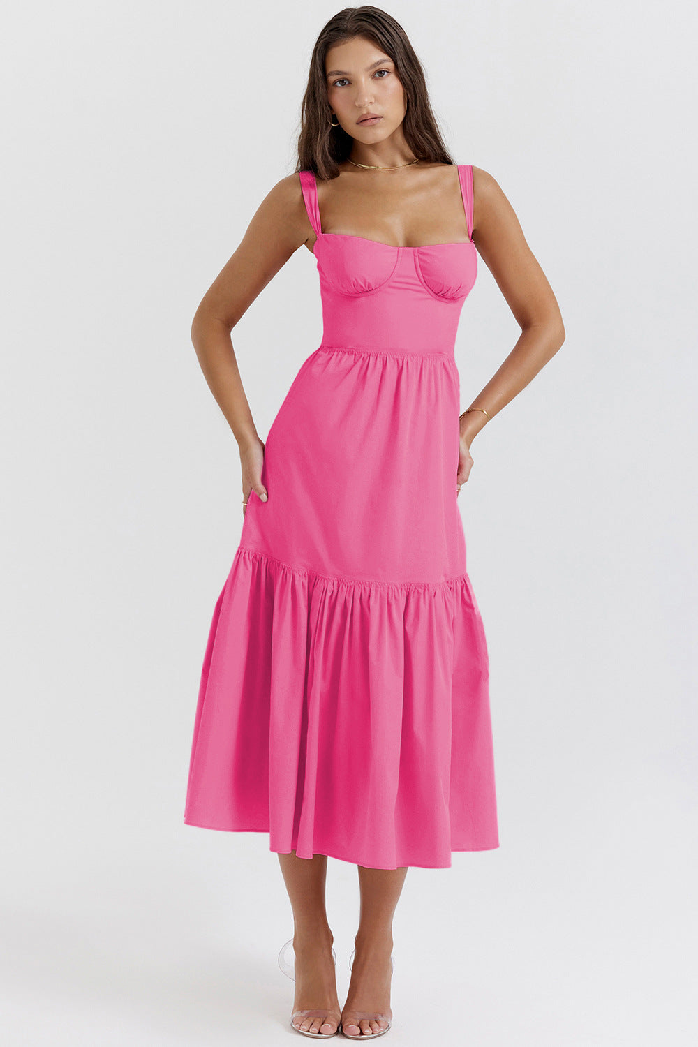 Corset Floral Midi Aline Spaghetti Dress