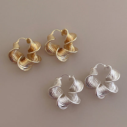 Vintage Simple Waved Twisted Hoop Earrings