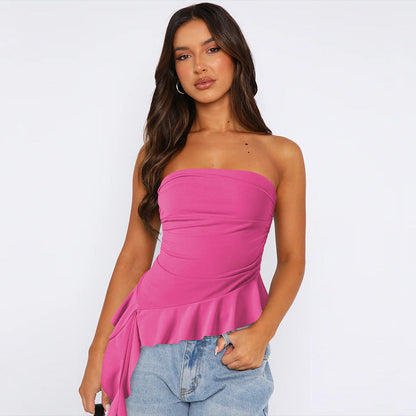 Solid Sexy Flounce Strapless Slim Top