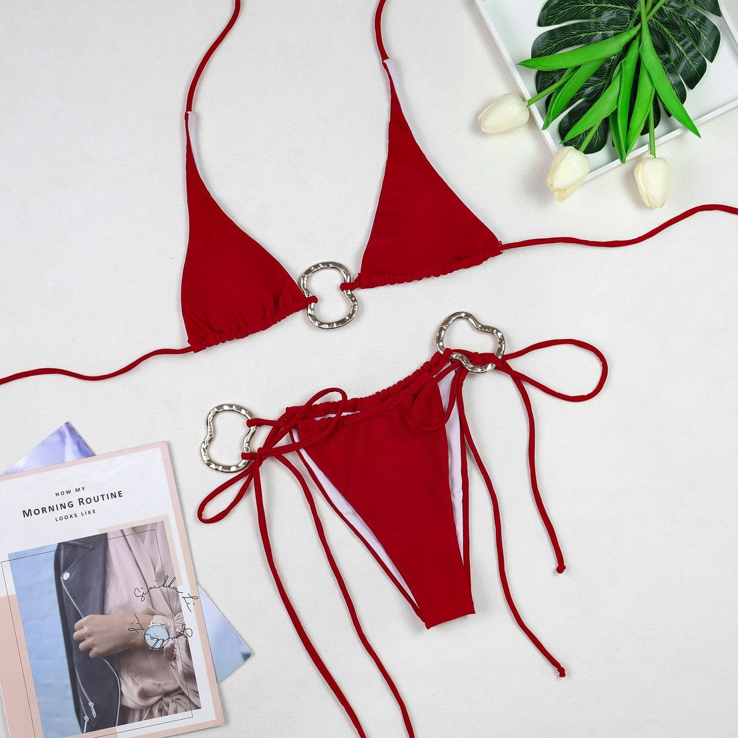 Solid Color Sexy Halter Bikini Swimwear