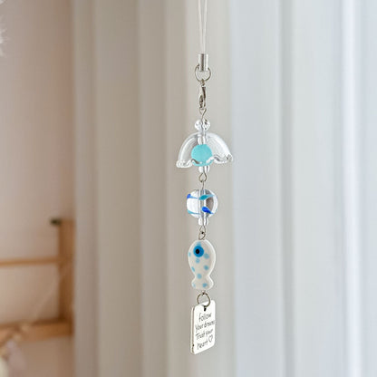 Cute Blue Fish Beaded Keychain Bag Charm