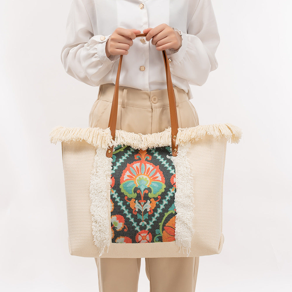 Tassel Print Tote Handbags