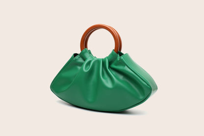 Resin Ring Handle Ruched Cloud Tote Purse