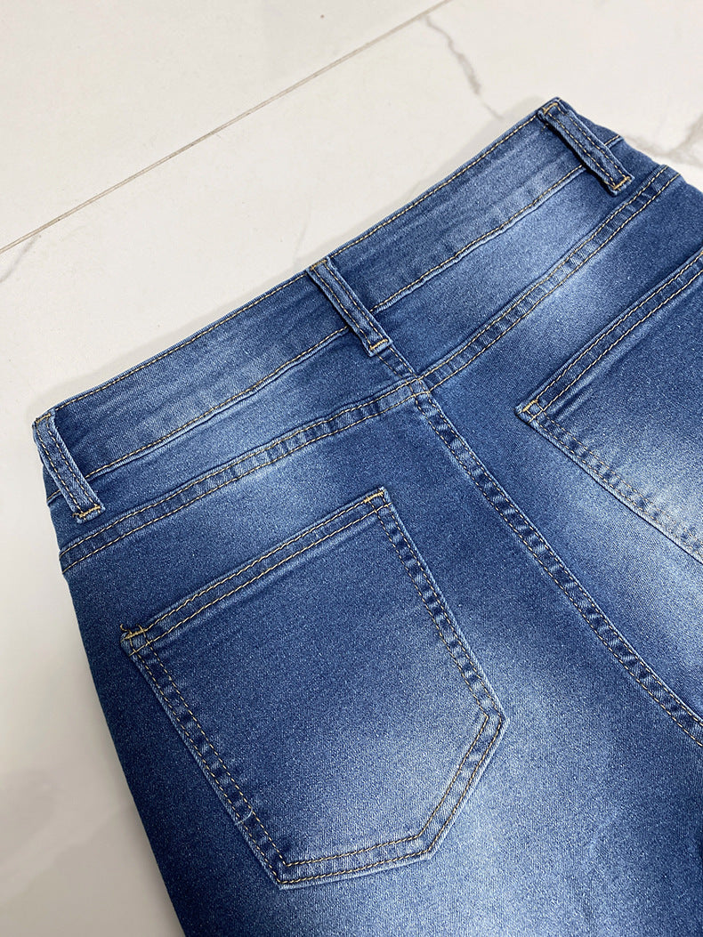 Washed High Waist Casual Straight Leg