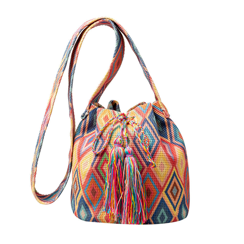 Vintage Print Bucket Shoulder Bags