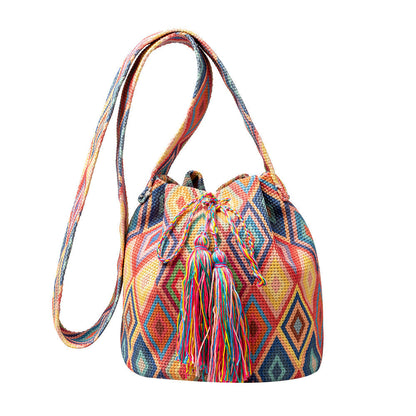 Vintage Print Bucket Shoulder Bags