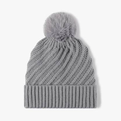 Solid Color Ripped Knit Pom Beanie