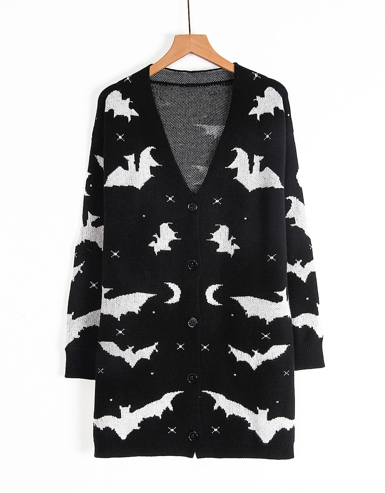 Halloween Bat Jacquard Long Knit Cardigan