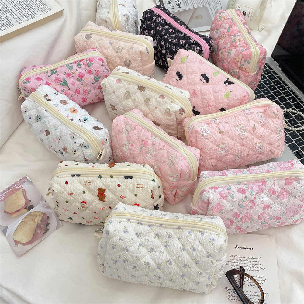 Cute Cartoon Print Flower Print Make Up Bag