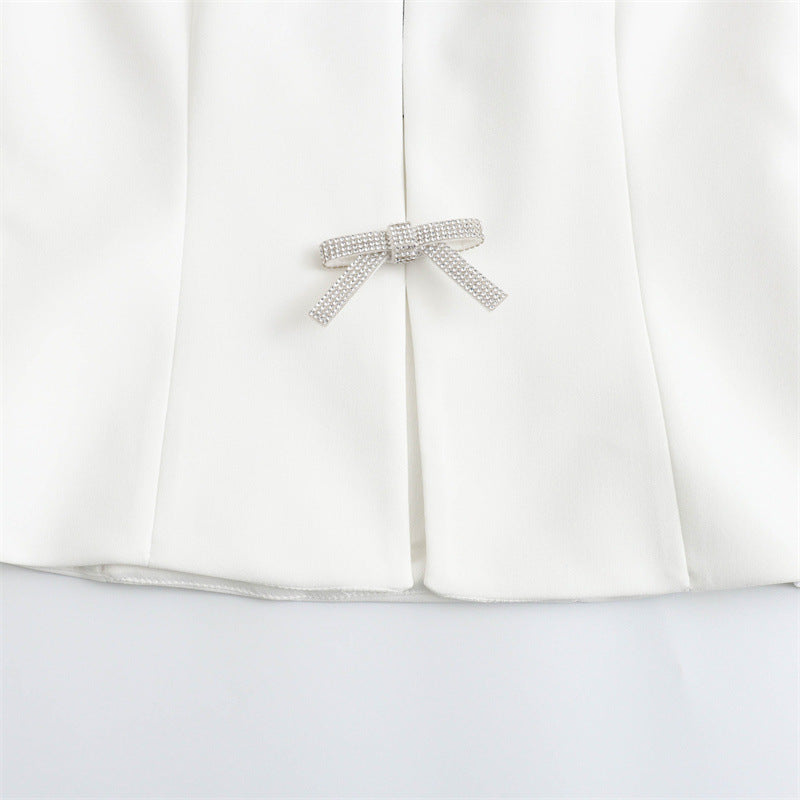 Solid Color Bow Front Backless Halter Top