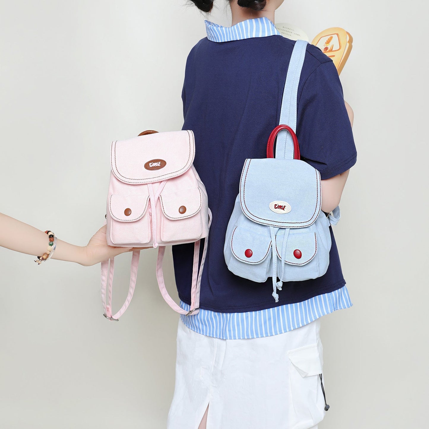 Cute Solid Color Denim Mini Backpack