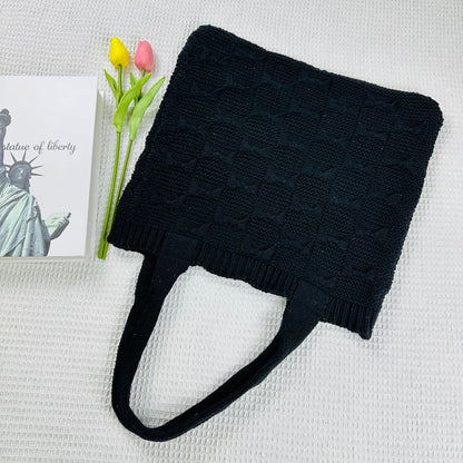 Solid Color large Cpacity Knit Shoulder Tote Bag