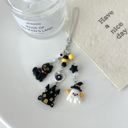 Halloween Cartoon Ghost Beads Keychain