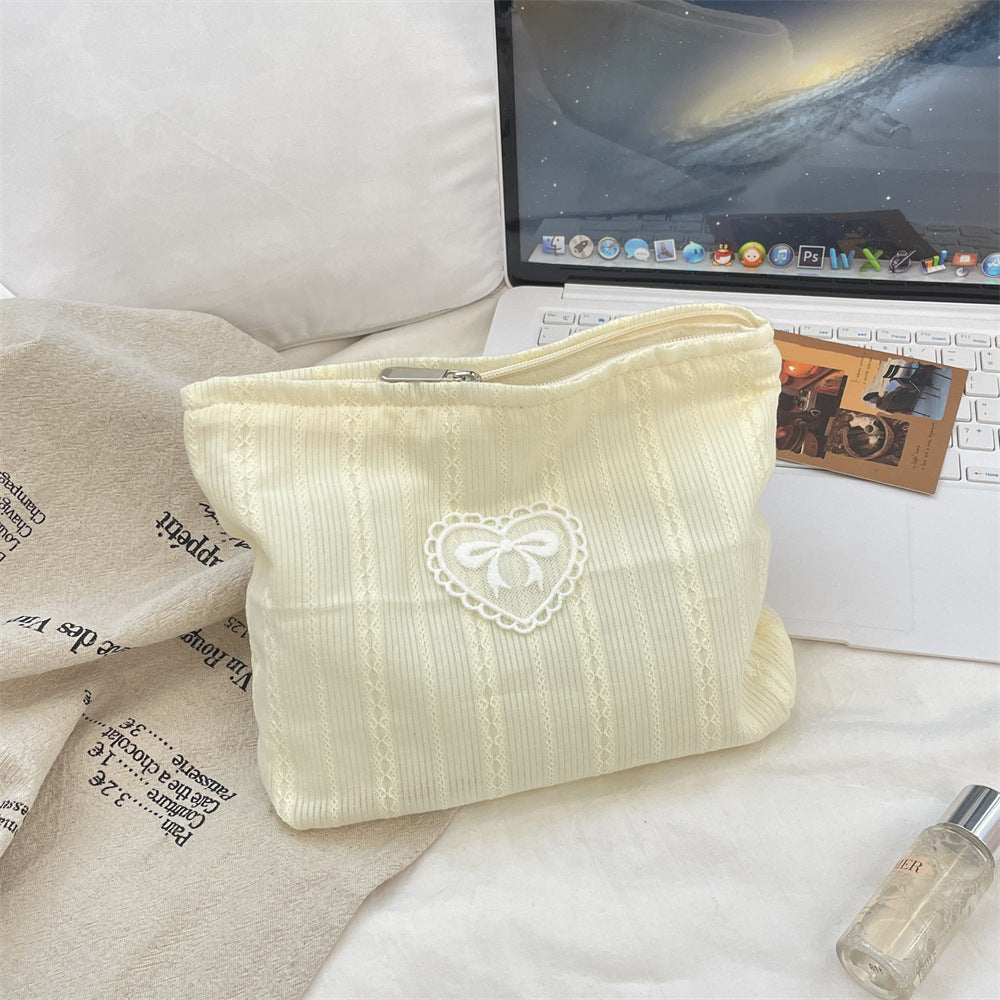 Simple Solid Color Bow Makeup Bag