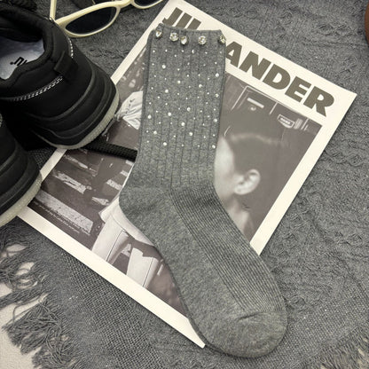 Rhinestone Ribbed Sweet Cotton Socks
