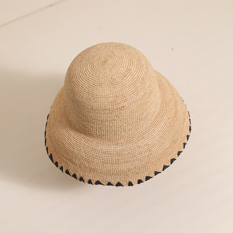 Vintage Straw Handwove Black Trim Bucket Hat