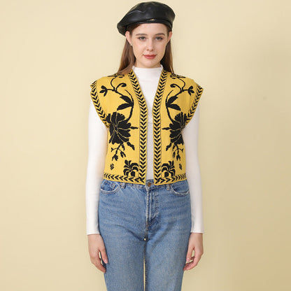 Sexy Jacquard Sleeveless Open Front Knit Vest