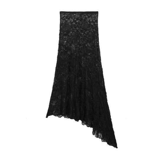 Trendy Solid Color Asymmetrical Lace Skirt